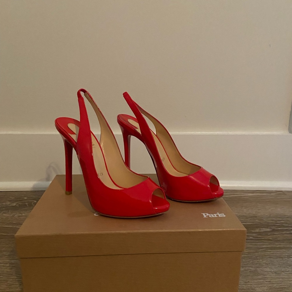 Christian Louboutin red patent sling backs